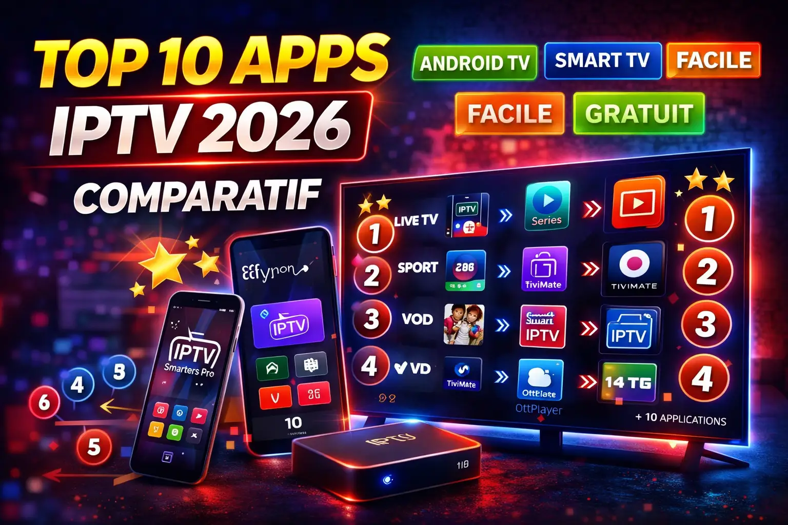 Top 10 Meilleures Applications IPTV 2026 Comparatif